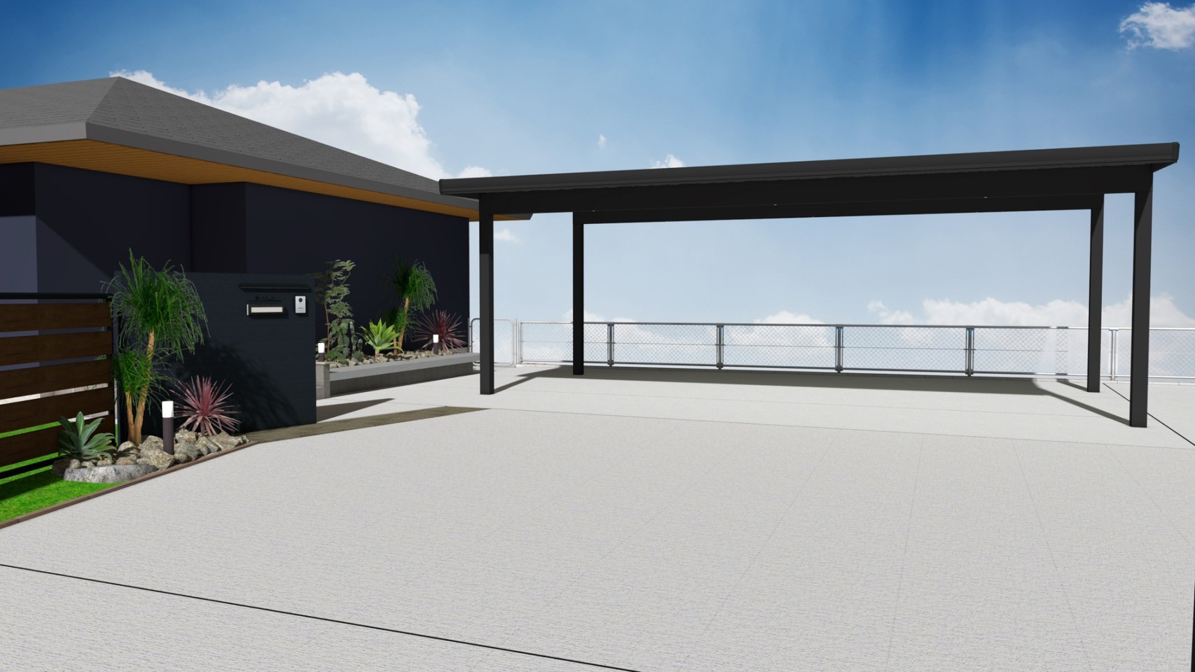 カーポートと植栽エリアの3Dプラン